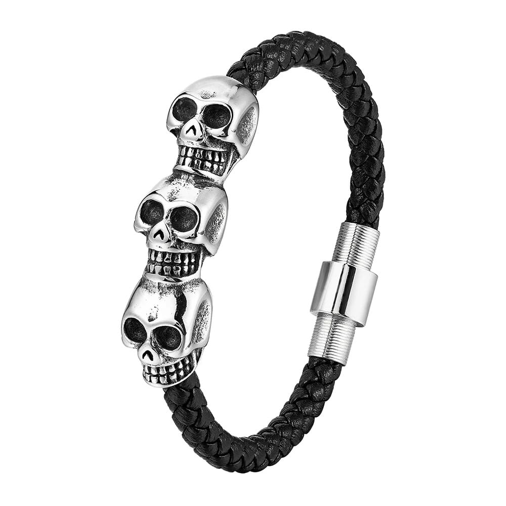 Bracelet en Cuir Têtes de Morts