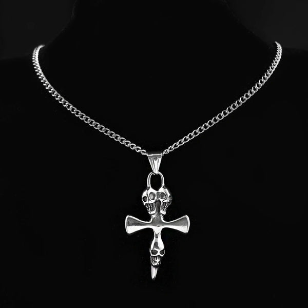 Collier Croix Tête de Mort – Style Biker
