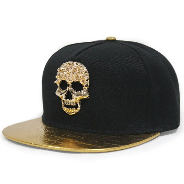 Casquette tête de mort noir et or avec strass doré