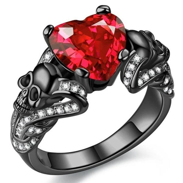 Bague Tête de Mort Femme Noir t rouge