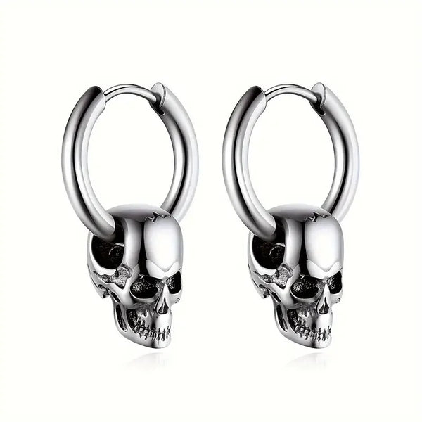 Boucles d'Oreilles Tête de Mort Style Punk & Biker Homme/Femme argent