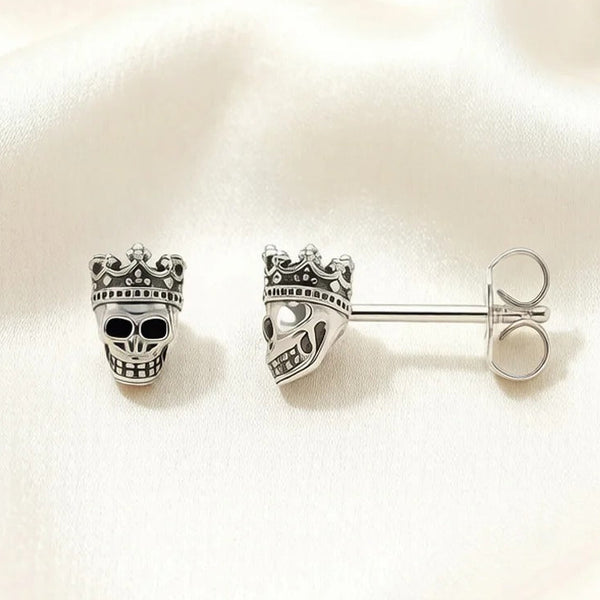Boucles d'Oreilles Tête de Mort Couronne Argentée – vue 1