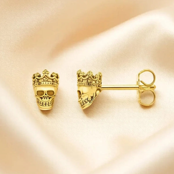 Boucles d'Oreilles Tête de Mort Couronne Dorée – vue 1
