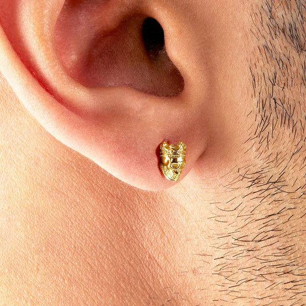 Boucles d'Oreilles Tête de Mort Couronne Dorée – vue 4