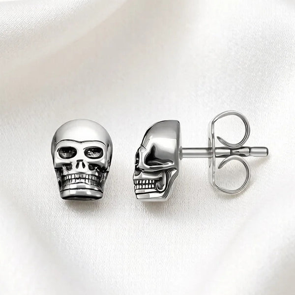 Boucles d'Oreilles Tête de Mort Crâne Lisse Argenté – vue 1