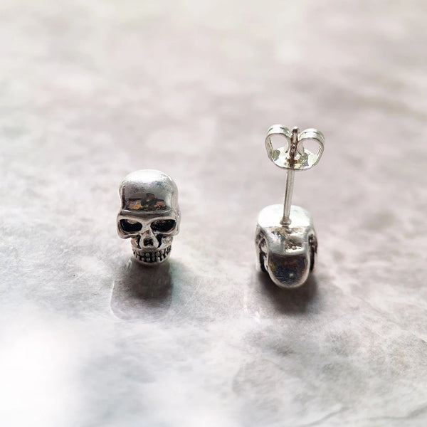 Boucles d'Oreilles Tête de Mort Crâne Lisse Argenté – vue 7