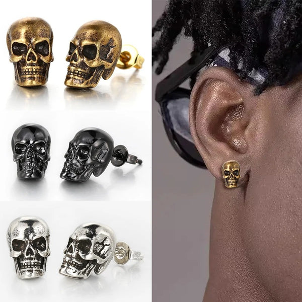 Boucles d'Oreilles Tête de Mort Crâne Vintage – vue 1