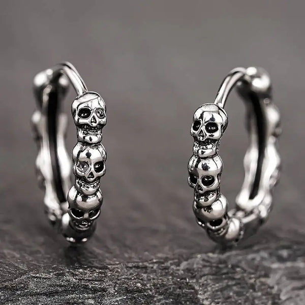 Boucles d'Oreilles Tête de Mort Créoles Multi Crânes – vue 1