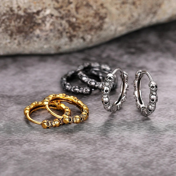 Boucles d'Oreilles Tête de Mort Créoles Multi Crânes – vue 3