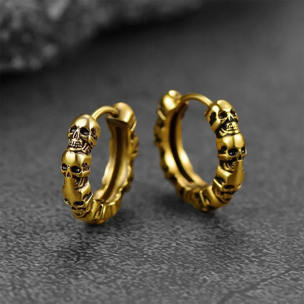 Boucles d'Oreilles Tête de Mort Créoles Multi Crânes – vue 6