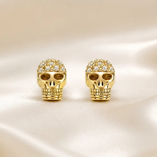 Boucles d'Oreilles Tête de Mort Dorées en Argent 925 et Zircons – vue 1