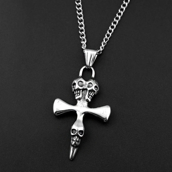 Collier Croix Tête de Mort – Style Biker