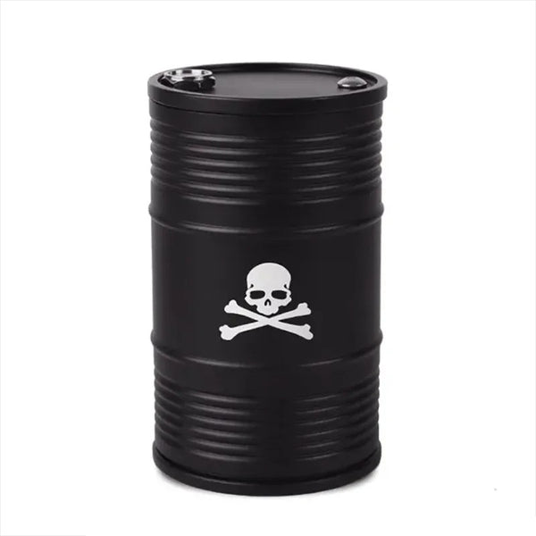 Cendrier tête de mort pour voiture en métal noir, petit baril cylindrique avec crâne et os croisés blancs