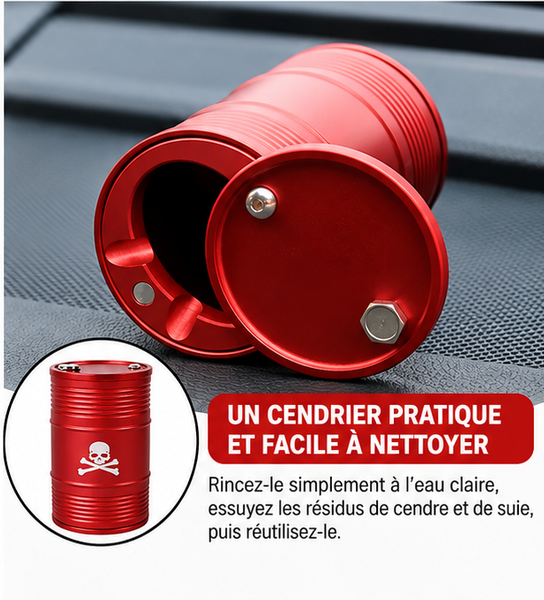 Cendrier tête de mort pour voiture en métal rouge avec fond amovible pour vider les cendres