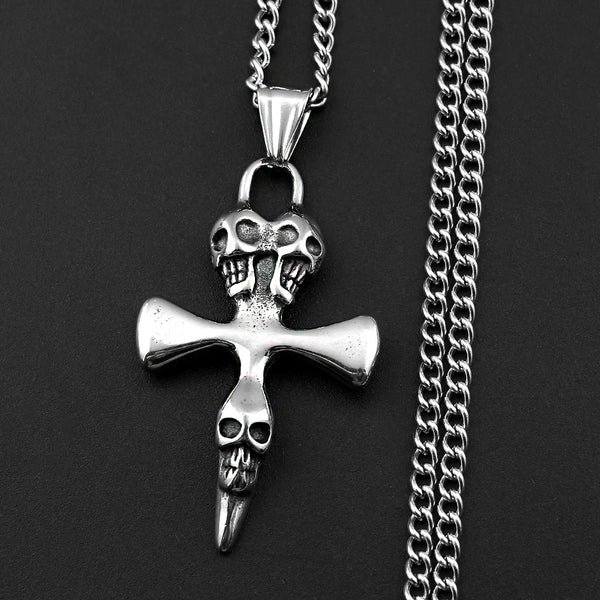 Collier Croix Tête de Mort – Style Biker