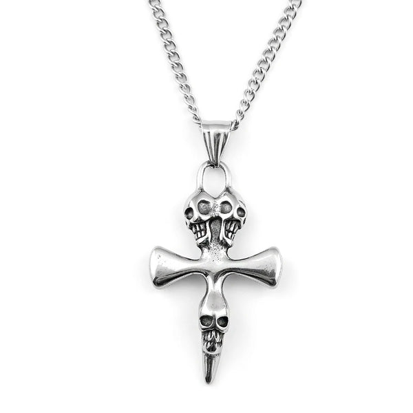 Collier Croix Tête de Mort – Style Biker
