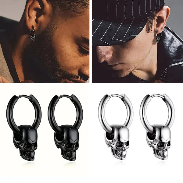 Boucles d'Oreilles Tête de Mort Style Punk & Biker Homme/Femme