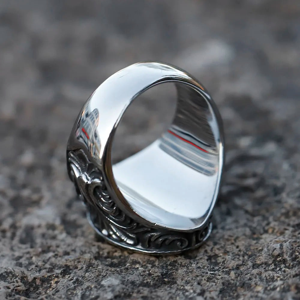 Bague Homme Gothique Tête De Mort Ailée - Acier Inoxydable - Taille 65 (Chevalière)