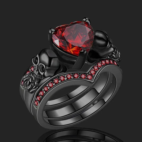 Bague gothique tête de mort pour femme – Style dark avec cristal rouge