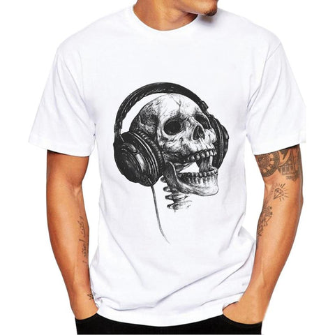 Tee Shirt Tete de Mort Homme - Swag Musique Rock Skull avec Casque