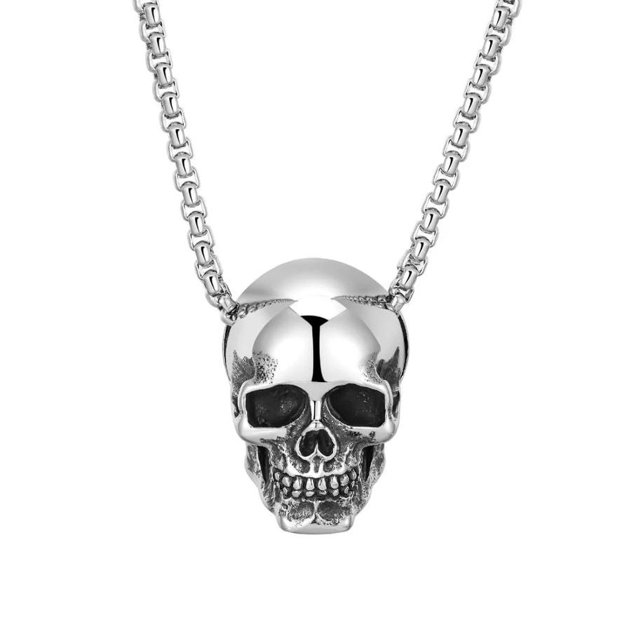 Collier Plastron Tête De Mort Gothique - Argenté Avec Pierre Verte, Neuf Avec étiquettes