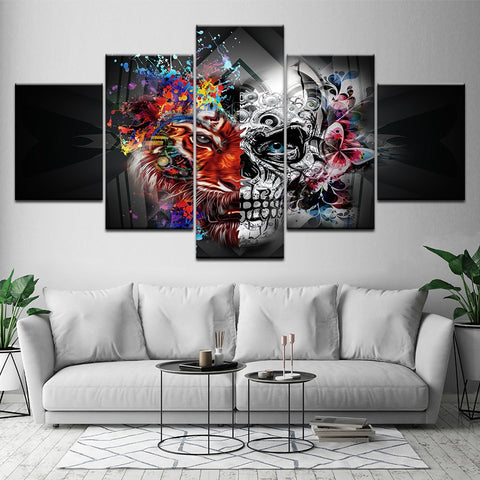 Triptyque Tête de mort multicolore : tableaux multi panneaux modernes