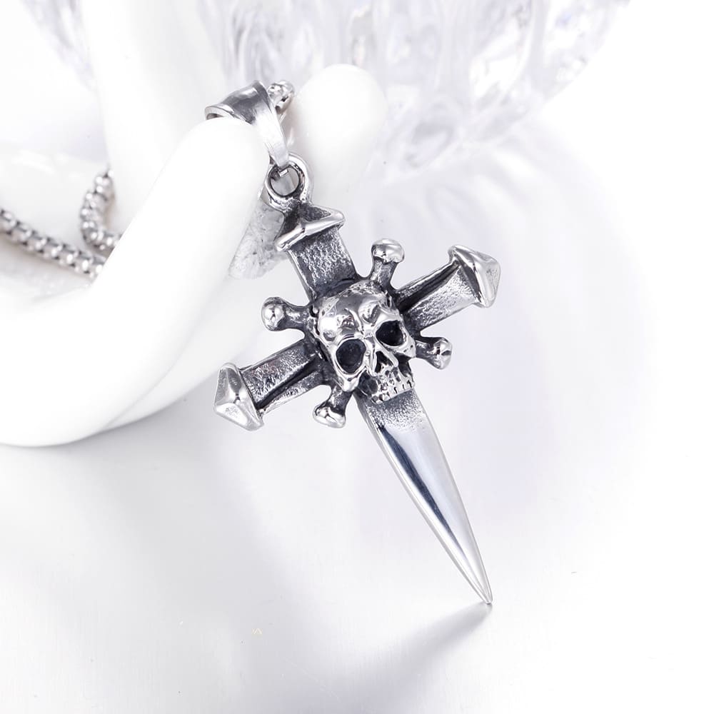 Collier Homme Croix Sablier Acier Inoxydable - Pendentif Vintage Style Rétro Élégant, Chaîne 60cm