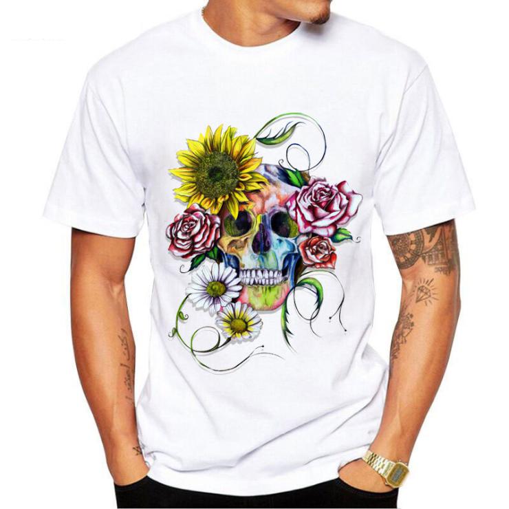 t-shirt tête de mort fleuri