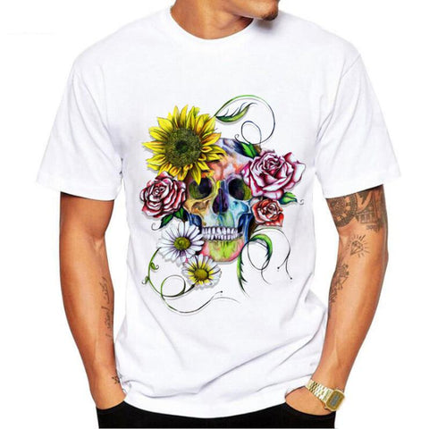 t-shirt tête de mort fleuri