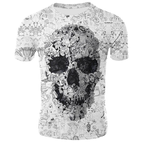 Homme Métal Tête de Mort 3D T-Shirt Col Rond Unisexe Été Streetwear Homme