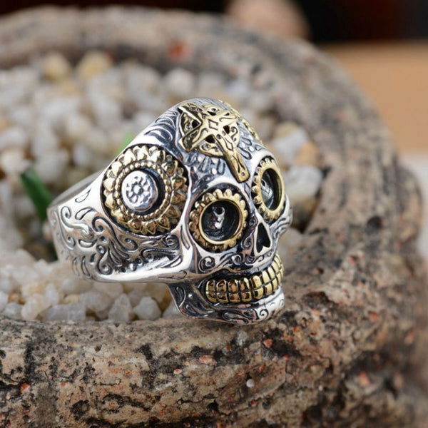 Bague crâne Mexicain en Argent Sterling