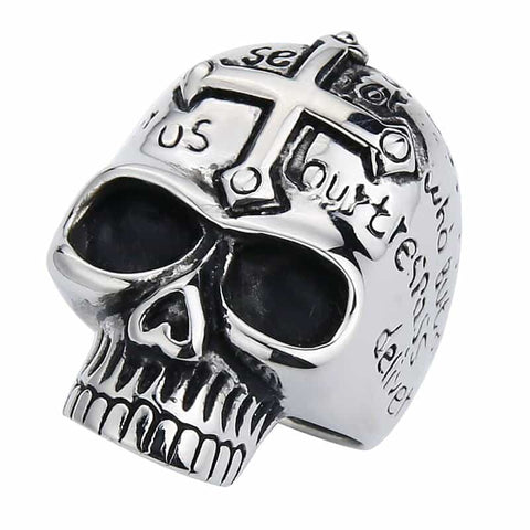 Bague Tête de Mort  Croix Chrétienne