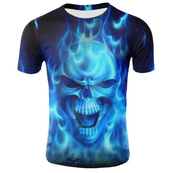 T-Shirt Tête de Mort avec Flamme Bleue