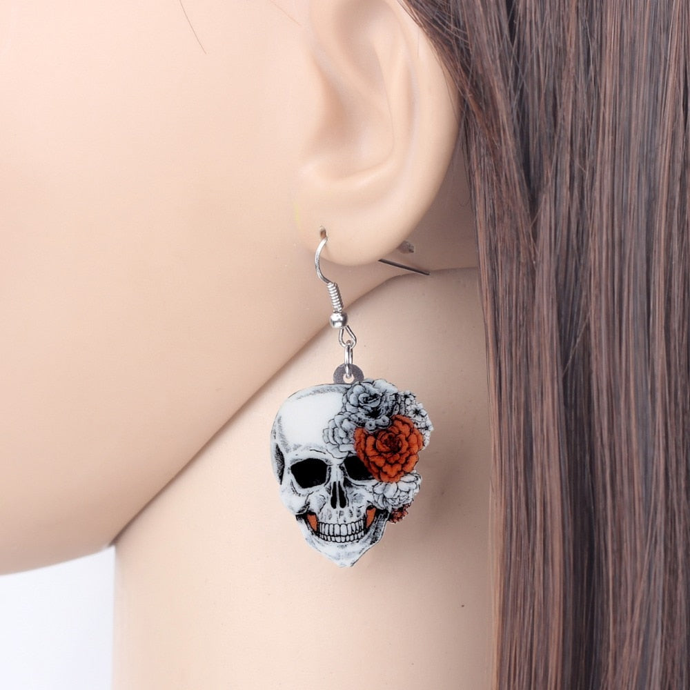 Boucles D'Oreilles Tête De Mort En Acier Inoxydable - Style Vintage Pour Hommes Et Femmes