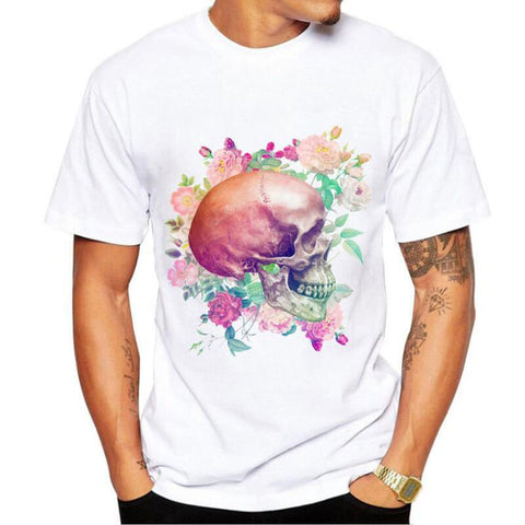 t-shirt tête de mort fleur homme
