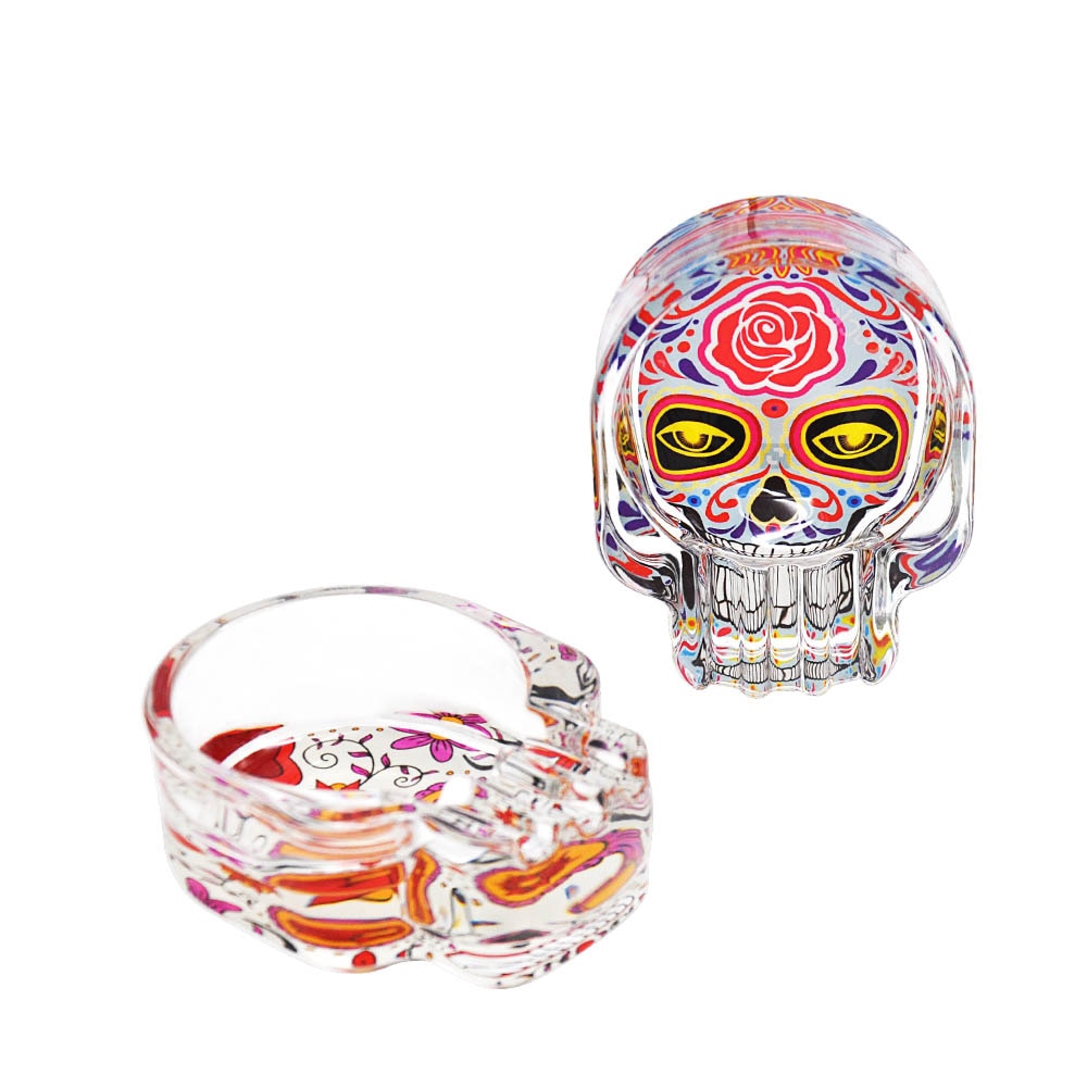 Cendrier Tête De Mort Sugar Skull Jaune - Décoration Mexicaine Calaveras Peinte à La Main En Polyrésine - Idéal Pour Fumeurs Et Amateurs De Style Festif