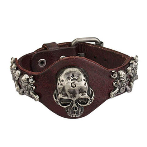 Bracelet Cuir Marron Tête de Mort 