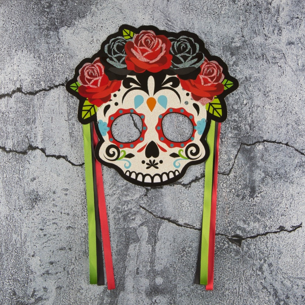 Masque Crâne Mexicain Jour Des Morts - Impression Couleur, Matériau EVA, Pour Halloween Et Fêtes Déguisées
